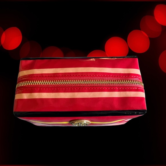 TORY BURCH NEW MAKEUP COSMETIC BAG BRIGITTE RED STRIPE ZIP Mother Day gift - Picture 5 of 10